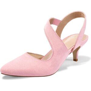🆕Women's Pink Dress Shoes Low Heels 2 inch Kitten Pumps Sling Back Shoes